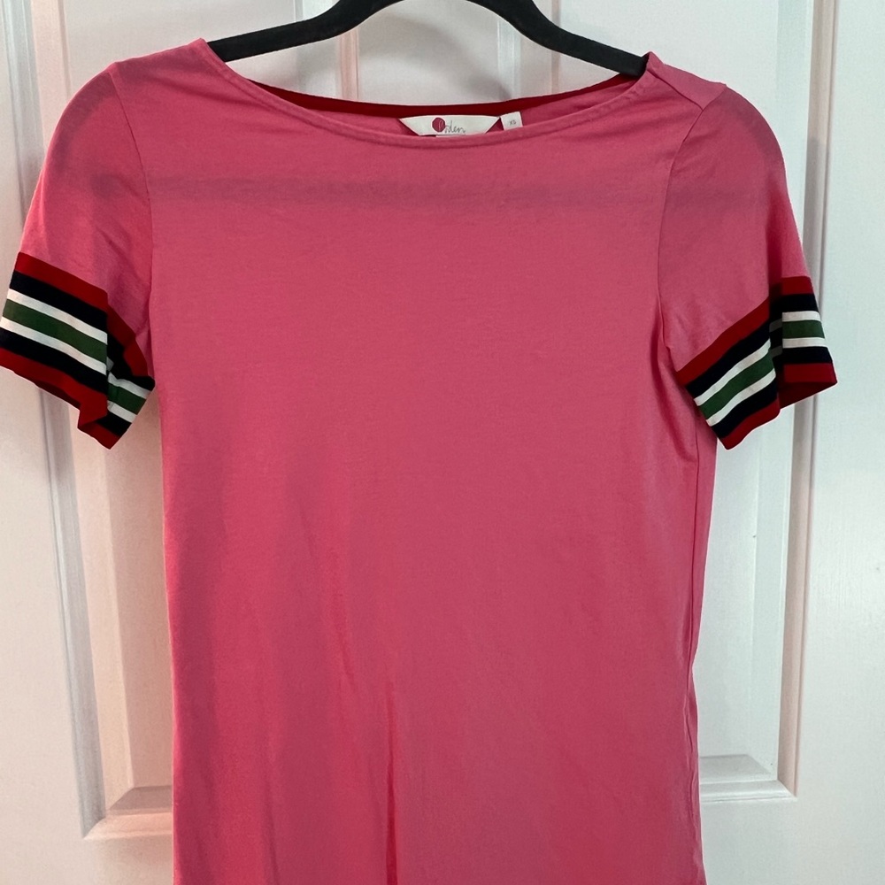 Boden Pink Short Sleeve Top with Striped Accents